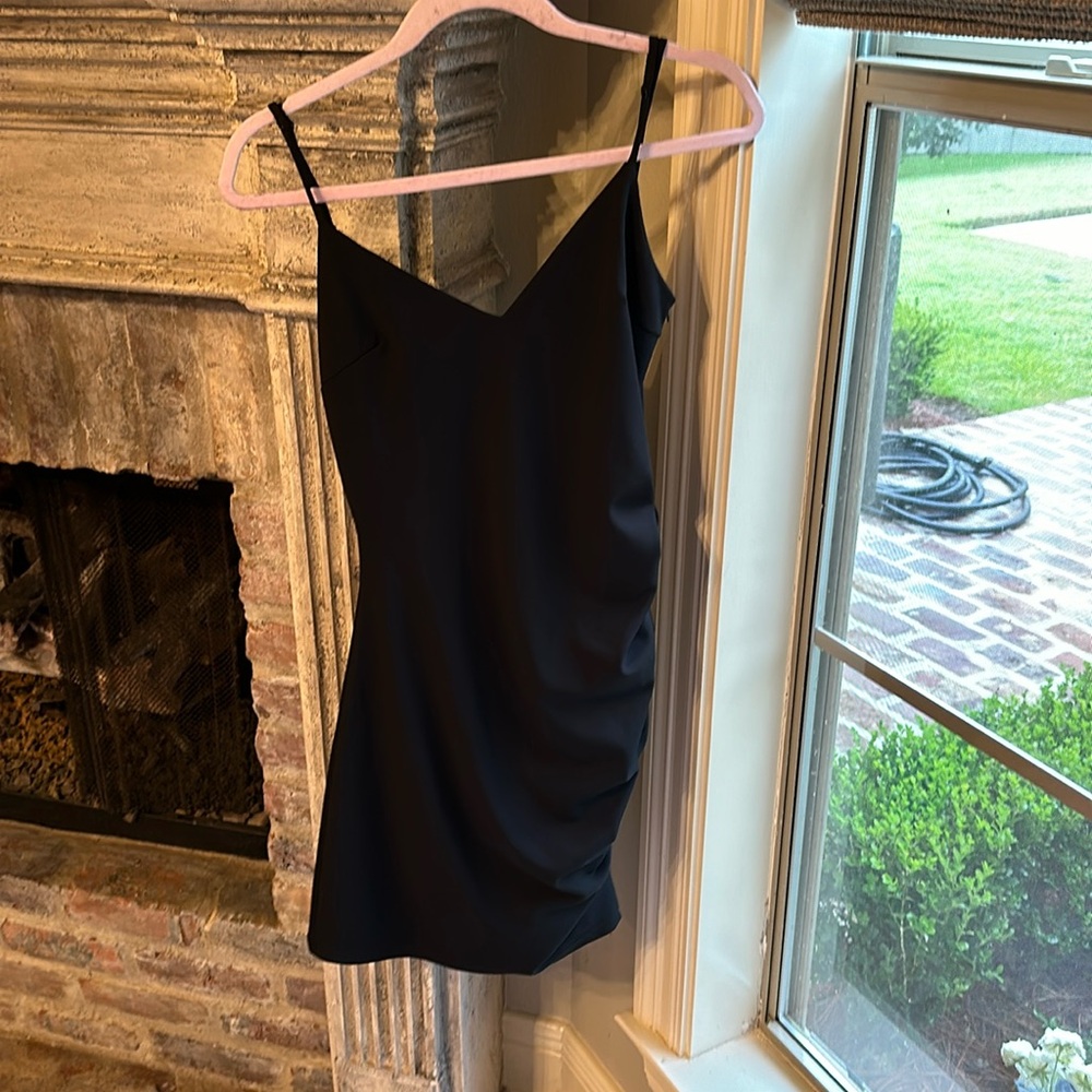 Lulu’s black ruched mini dress, medium